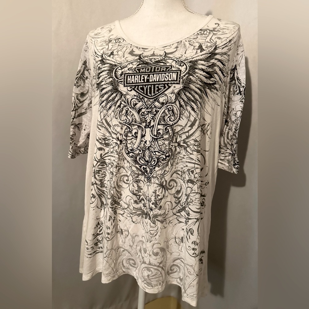 NWOT Harley-Davidson white feather and scroll with bling!